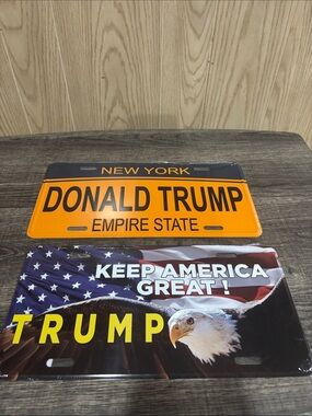 Orange "Donald Trump" License Plate & Patriotic Eagle Plate 2 pcs